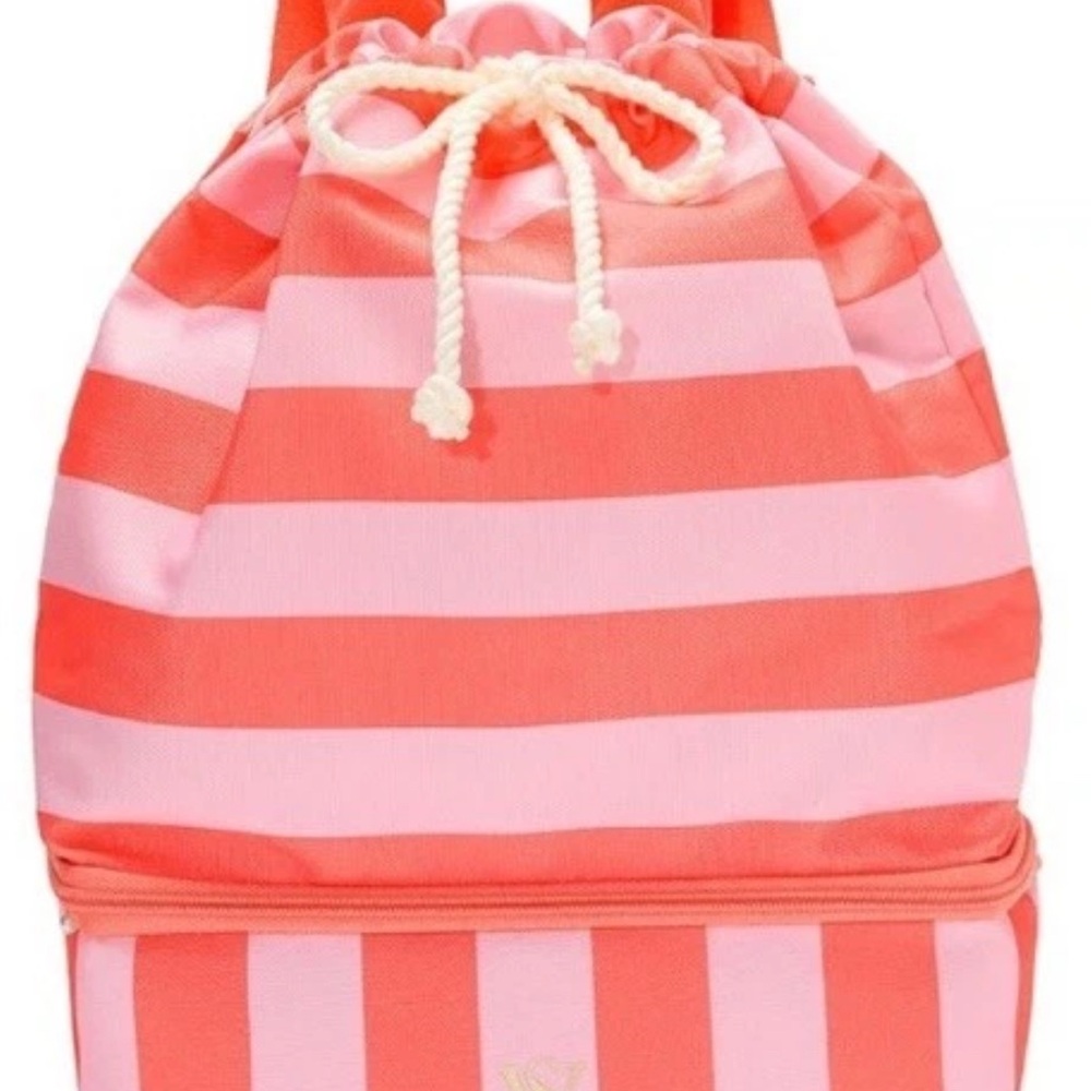 Victoria's Secret Pink & Coral Stripe ULTIMATE BEACH BAG backpack NEW